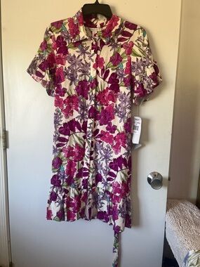 London Times Fuchsia and Cream Floral Dress or tunic